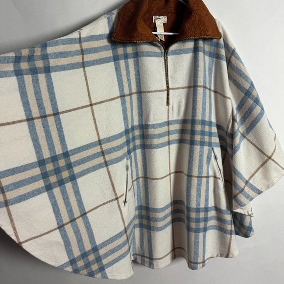 NEW FREE PEOPLE WOODSTOCK BRUSHED PLAID PONCHO CAPE JACKET ONE SIZE 💙💙💙 - Picture 3 of 4